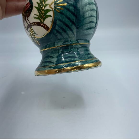 Vintage Hand Painted Peacock Ornate Vase Decor Green Teal Gold Porcelain - Picture 14 of 16